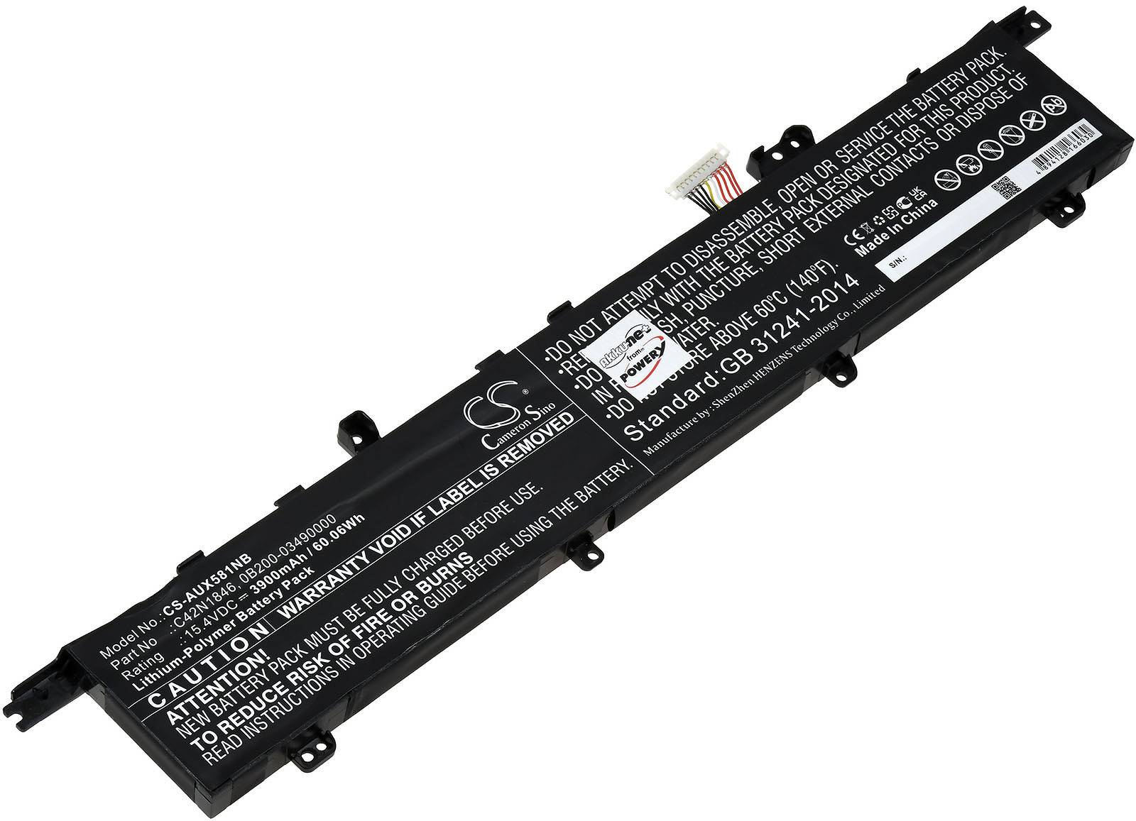 Powery Akku kompatibel mit Asus Typ 0B200-03490000, 15,4V, Li-Polymer
