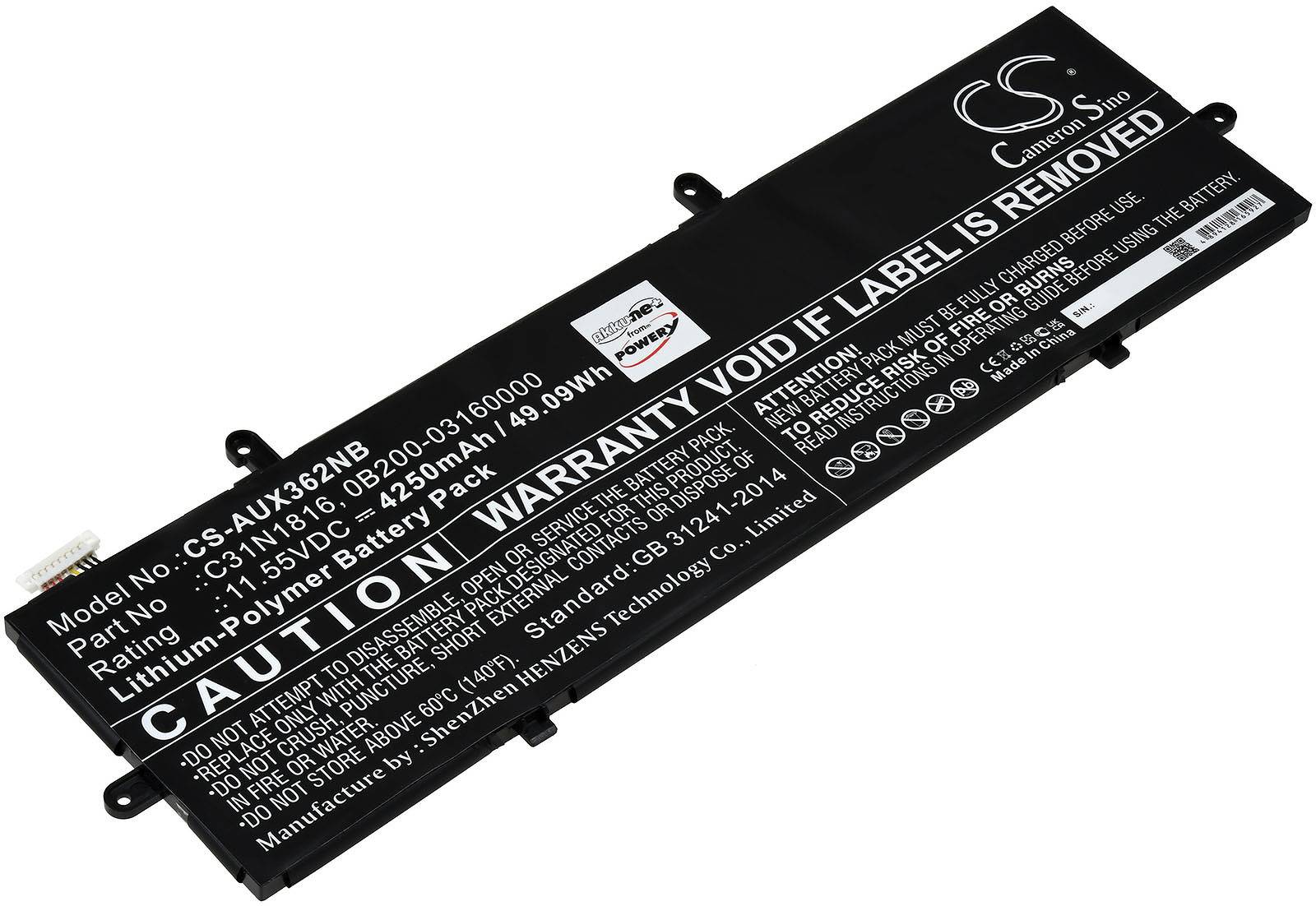 Powery Akku für Laptop Asus ZenBook 14 UX433FQ-A5032T, 11,55V, Li-Polymer