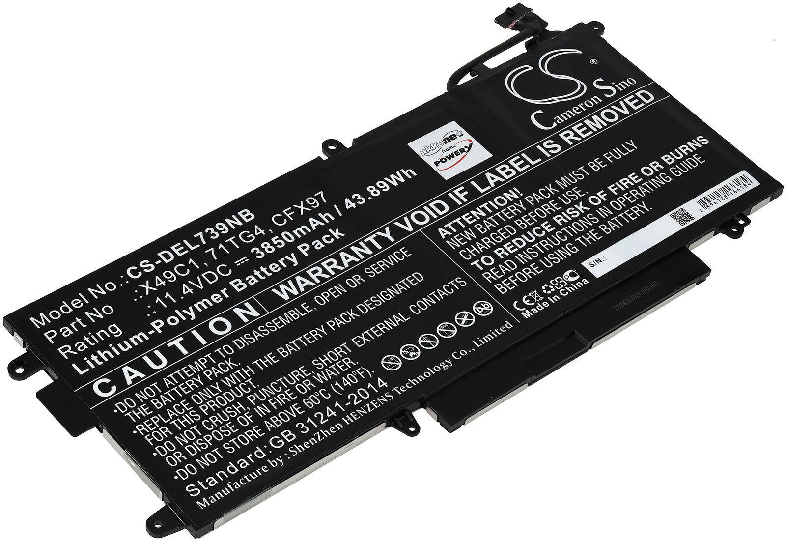Powery Akku für Laptop Dell Latitude 7390 2-in-1, 11,4V, Li-Polymer