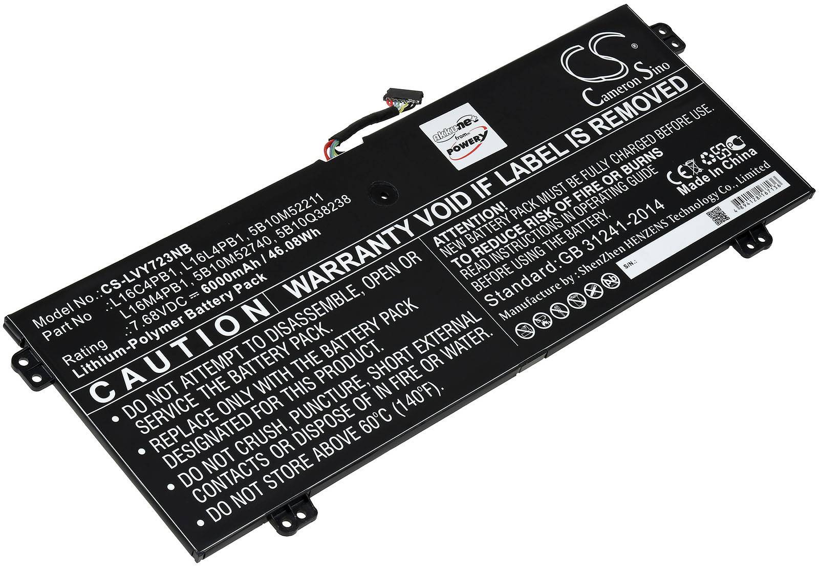 Powery Akku passend für Lenovo Yoga 720-13IKB 80X6001RGE, 720-13IKB 81CT0018MZ, Typ L16L4PB1 u.a., 7,76V, Li-Ion