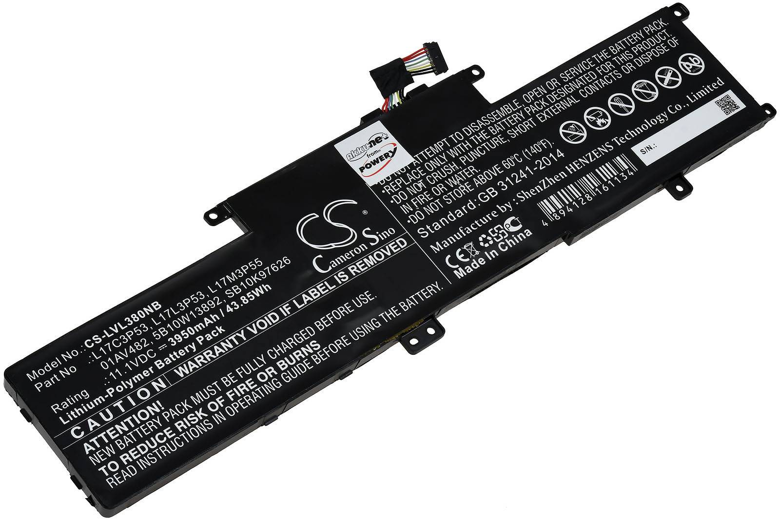 Powery Akku für Laptop Lenovo thinkpad l380 20m6, 11,1V, Li-Polymer