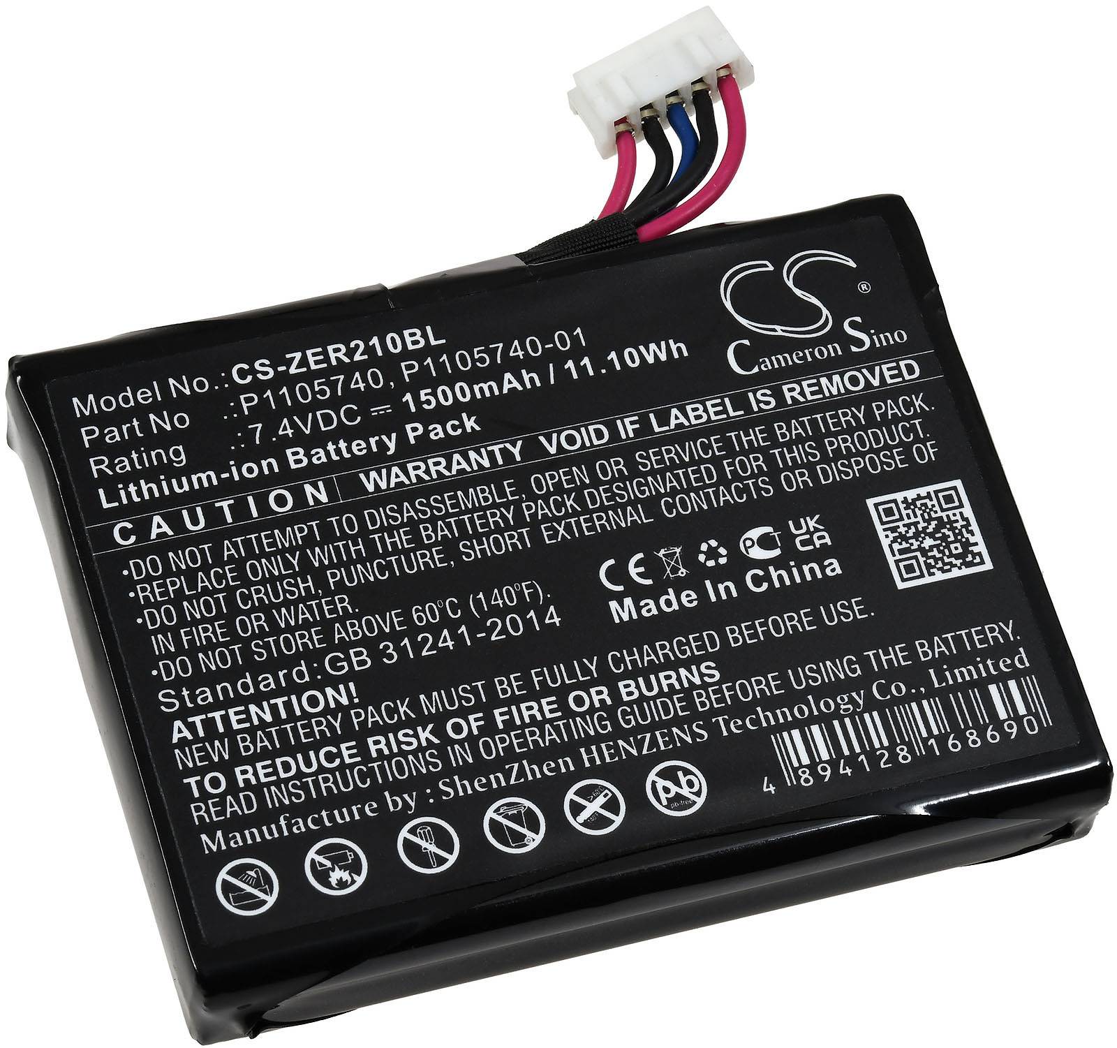 Powery Akku passend für mobilen Drucker Zebra ZQ200, ZQ210, ZQ220, Typ P1105740, 7,4V, Li-Ion