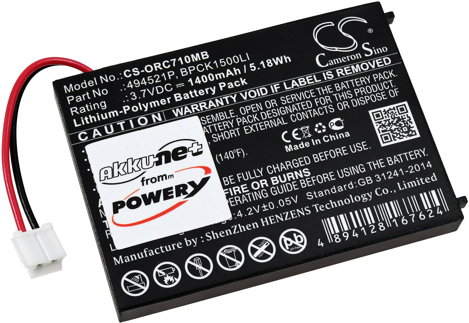 Powery Akku für Babyphone Audioline Watch & Care V130, 3,7V, Li-Polymer