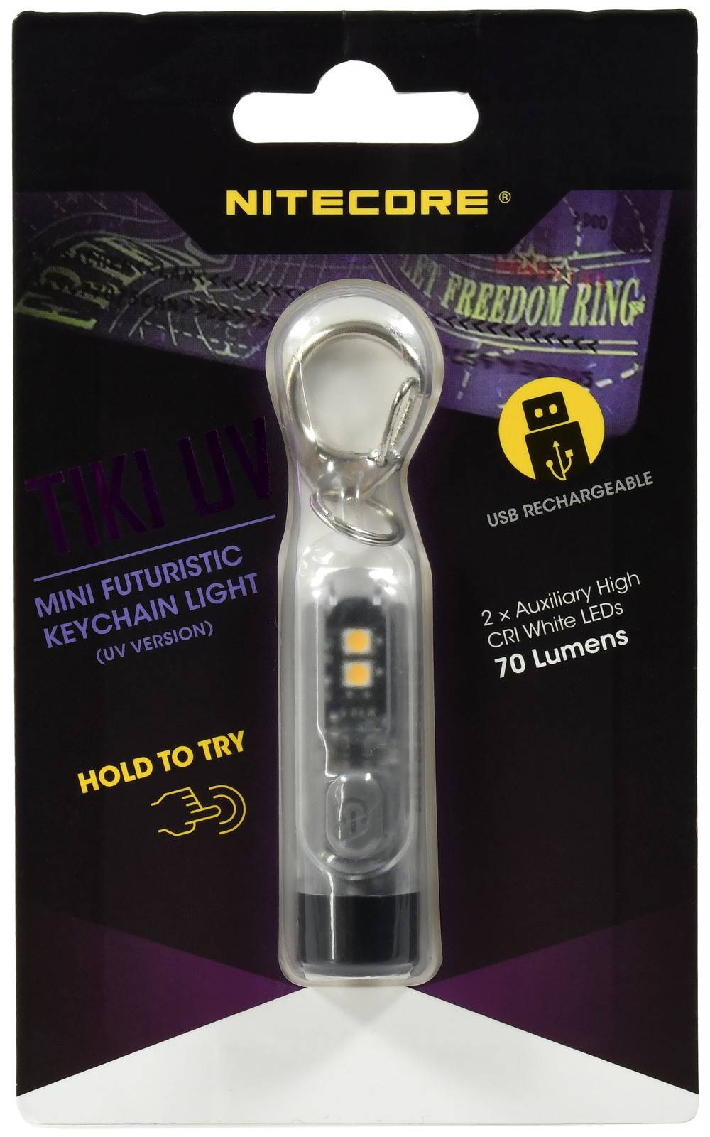 Schlüsselanhänger-Taschenlampe Nitecore TIKI UV - 1000mW mit USB-C Port transparent, Li-Ion