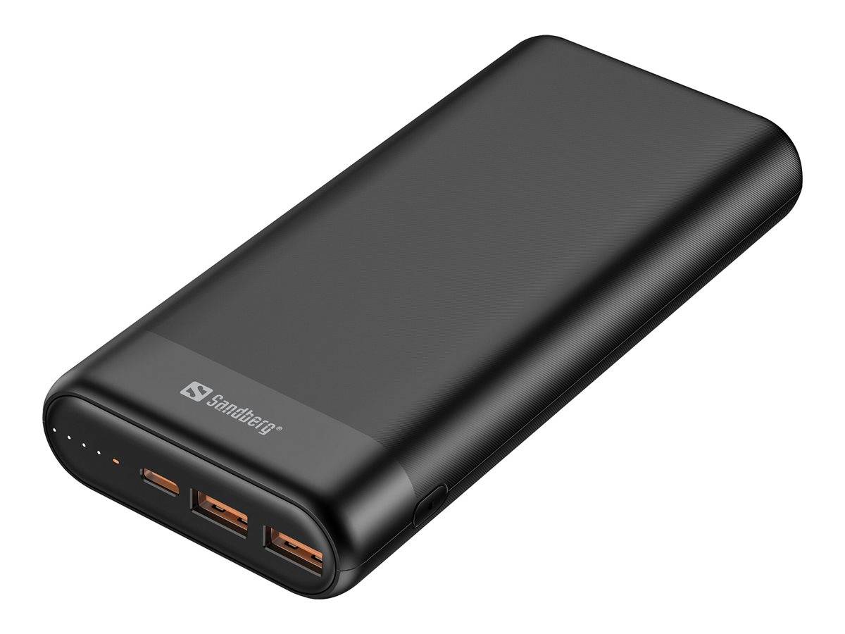 Sandberg - Powerbank - 20000 mAh - 74.4 Wh - 3.25 A - QC 3.0, PD - 3 Ausgabeanschlussstellen (2 x USB, 24 pin USB-C)