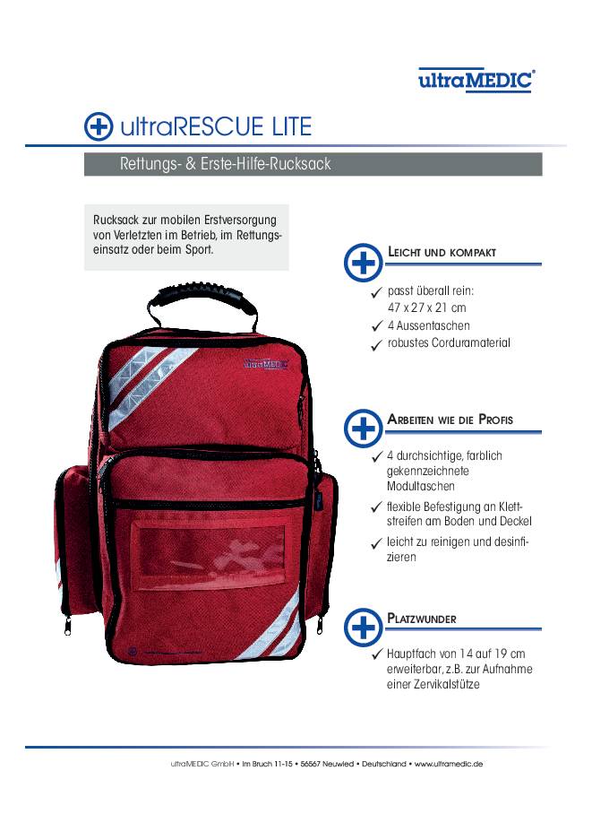 Rettungsrucksack ultraRESCUE LITE B270xH450xT180ca.mm rot Erste Hilfe ULTRAMEDIC