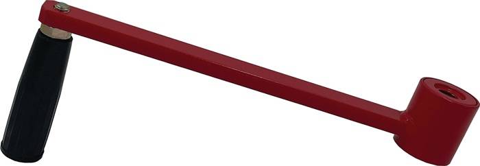 Roter Metallkurbel mit schwarzem Griff, gezeigt auf weißem Hintergrund.
