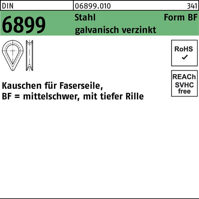 B4F Faserseil-Kauschen vom Typ 'KAUSEN', verzinkter Stahl, RoHS, für mittelschwere Anwendungen mit tiefer Nut, Produktcode 06899.010, REACH-konform.