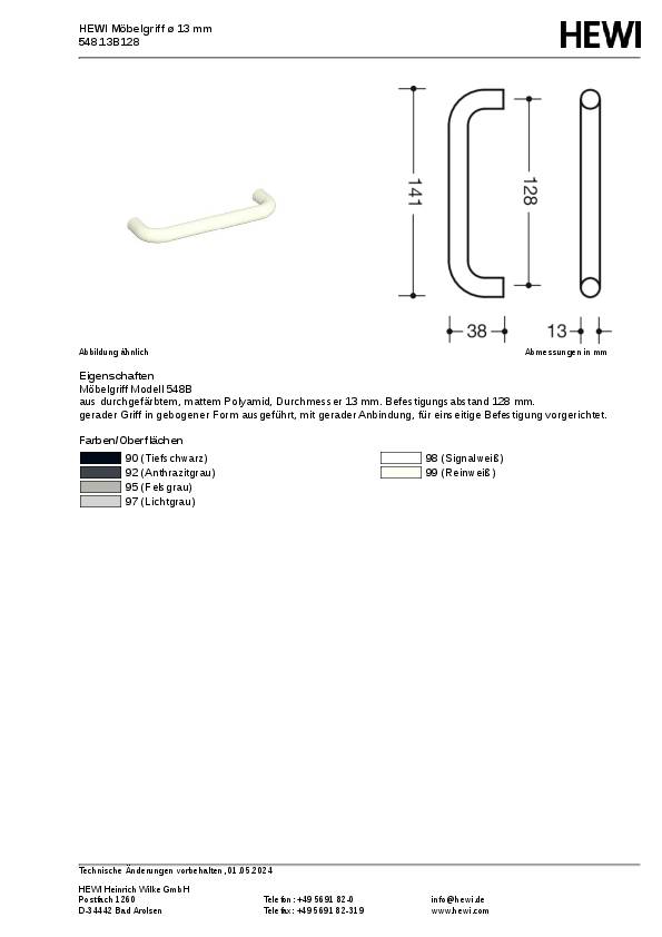 Möbelgriff PA 90 tiefschwarz ma 128mm D.13mm HEWI