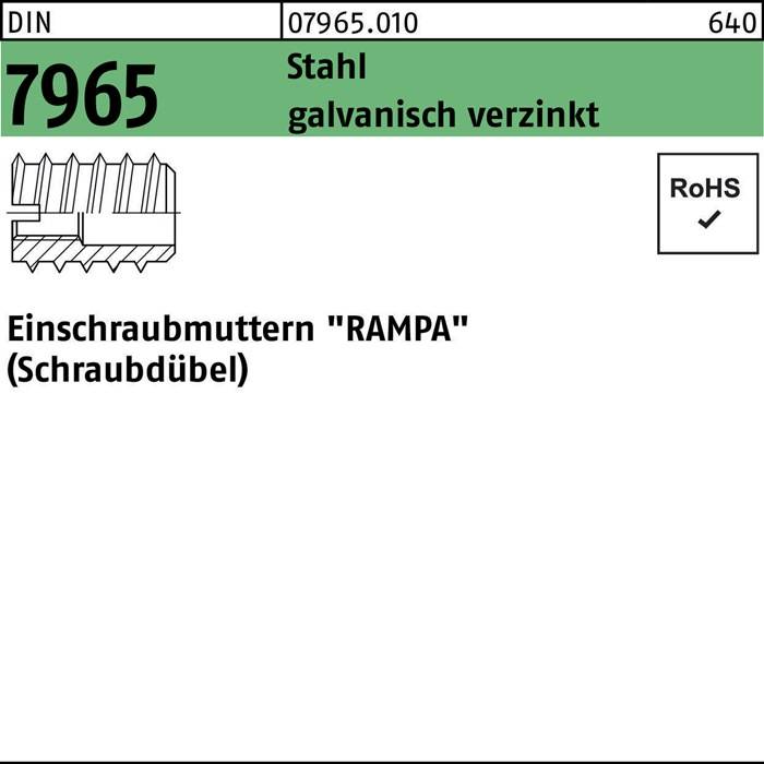 Einschraubmutter DIN 7965 M6x 18 Stahl galv.verz. 100 Stück