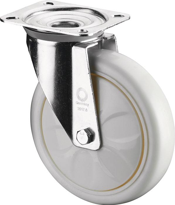 Lenkrolle D.200mm Trgf.750kg Ku.Platte L135xB110mm Farbe Rl.weiß BS ROLLEN