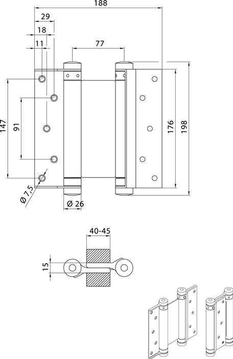 Pendeltürband STA verz.Gr.39 L.175mm 55kg TS 40-45mm DENI