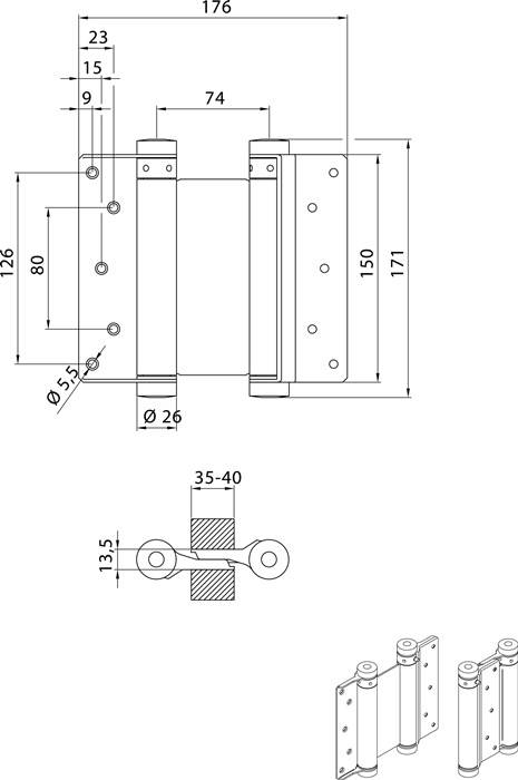 Pendeltürband STA verz.Gr.36 L.150mm 40kg TS 35-40mm DENI