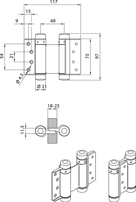 Pendeltürband VA Gr.29 L.75mm 15kg TS 18-25mm DENI