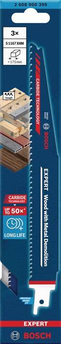 Säbelsägeblatt Wood Metal Demolition S 1167 XHM L.225mm B.25mm 5mm 3 St./Karte