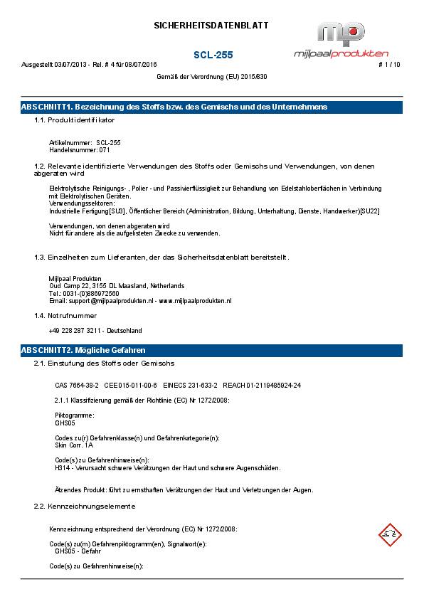 Elektrolyt SCL-255 1l Flasche CORE INDUSTRIAL