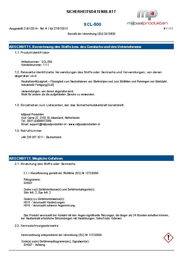 Reiniger u.Neutralisierer SCL-500 1l Flasche CORE INDUSTRIAL