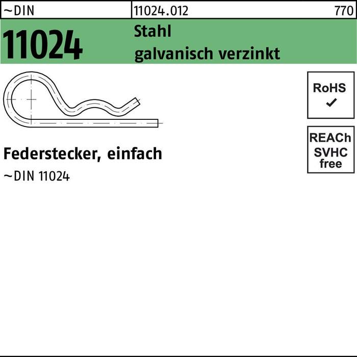 Federstecker DIN 11024 DrahtD. 5 Stahl einfach gal Zn 100 Stück