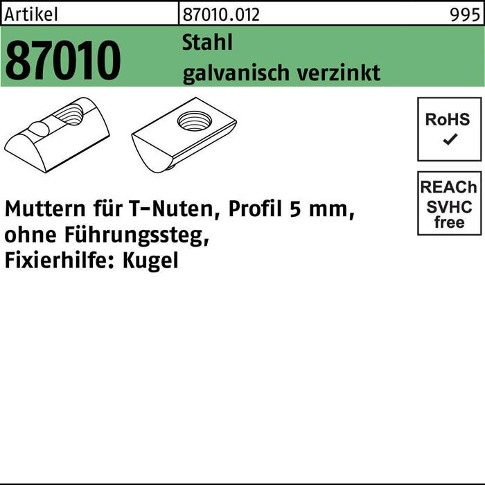 Artikel 87010: Stahl, verzinkt, Profil 5 mm. Details: Lamelleneinheit, ohne Führungsstift, Befestigungshilfe: Kugel. RoHS, REACH konform.