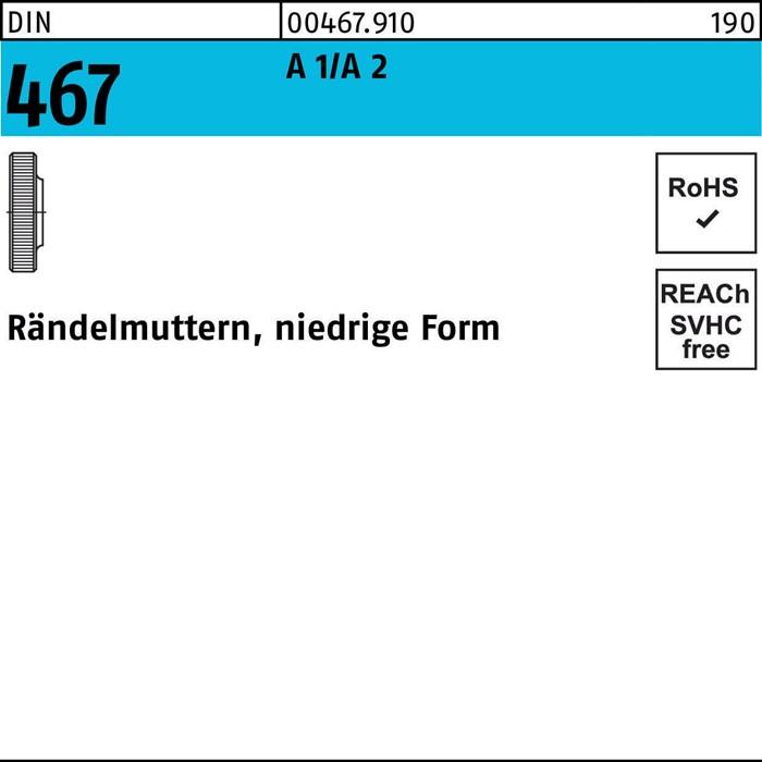 Rändelmutter DIN 467 niedrige FormM10 A 1/A 2 10 Stück