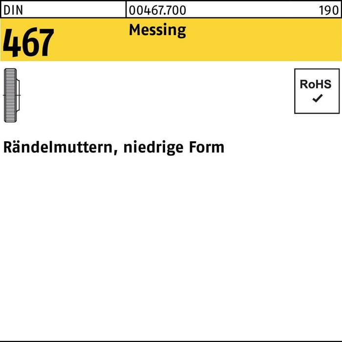 Rändelmutter DIN 467 niedrige FormM5 Messing 50 Stück