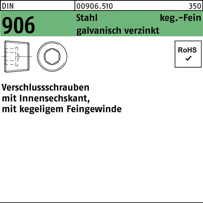 Verschlußschraube DIN 906 Innen-6kt M24x1,5 Stahl galv.verz. 25St.