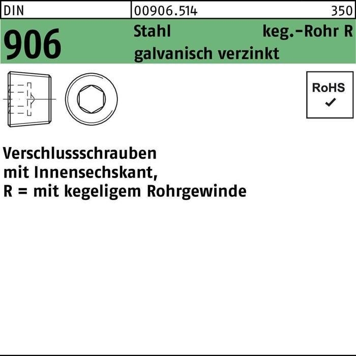 Verschlußschraube DIN 906 Innen-6kt R 3/4 Stahl galv.verz. 25Stück