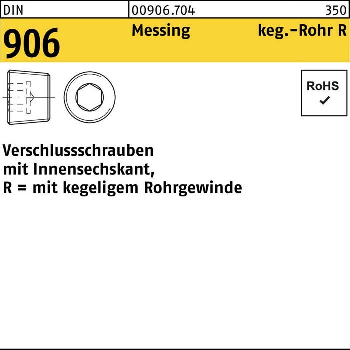 Verschlußschraube DIN 906 Innen-6kt R 3/4 Messing 25 Stück