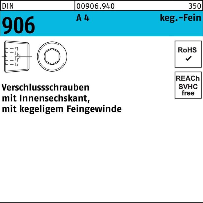 Verschlußschraube DIN 906 Innen-6kt M8x 1 A 4 100 Stück