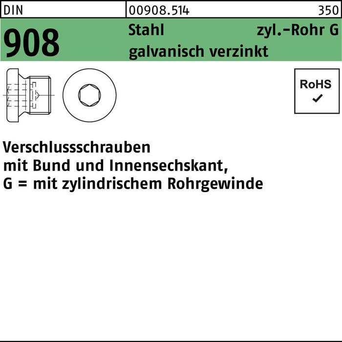 Verschlußschraube DIN 908 Bund/Innen-6kt G 1 1/2 A Stahl galv.verz. 1St.