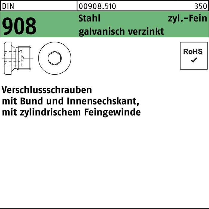 Verschlußschraube DIN 908 Bund/Innen-6kt M18x1,5 Stahl galv.verz. 100St.
