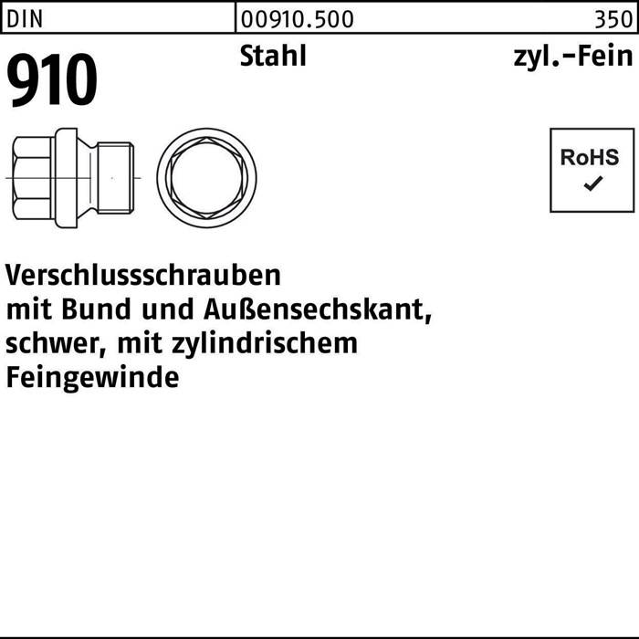 Verschlußschraube DIN 910 Bund/Außen-6-kt M26x 1,5 Stahl 25 Stück