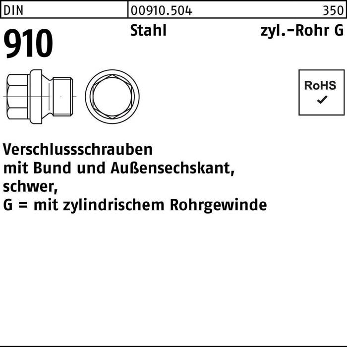 Verschlußschraube DIN 910 Bund/Außen-6-kt G 1 A Stahl 25 Stück