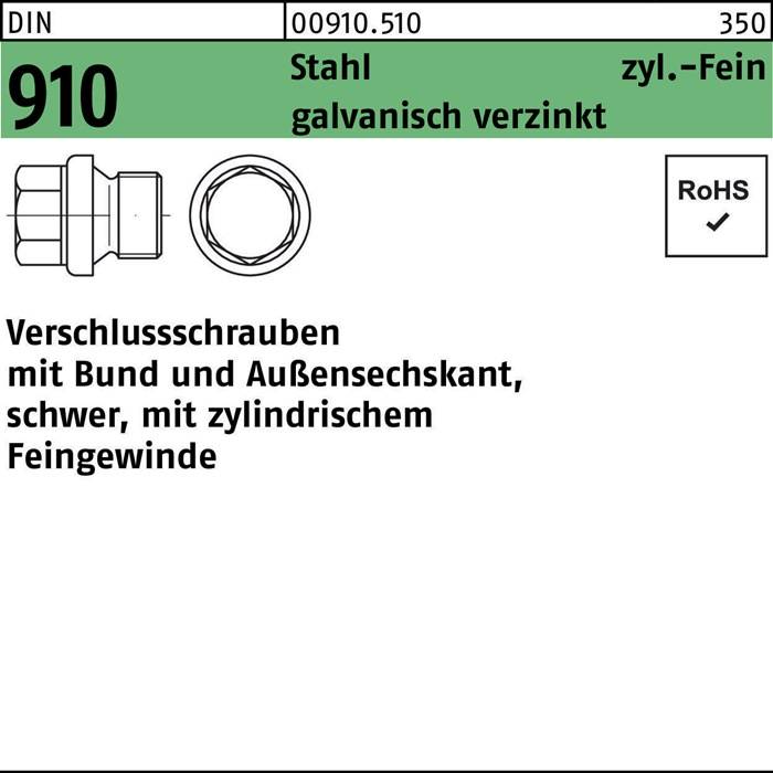 Verschlußschraube DIN 910 Bund/Außen-6-kt M33x2 Stahl galv.verz. 10St.