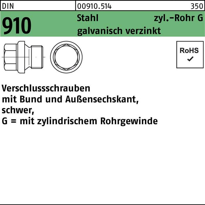 Verschlußschraube DIN 910 Bund/Außen-6-kt G 1 1/2 A Stahl galv.verz. 1St.