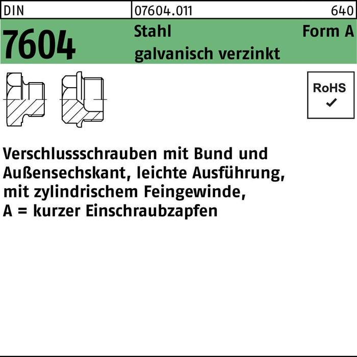Verschlußschraube DIN 7604 Bund AM 10x 1 Stahl galv.verz. 100 Stück
