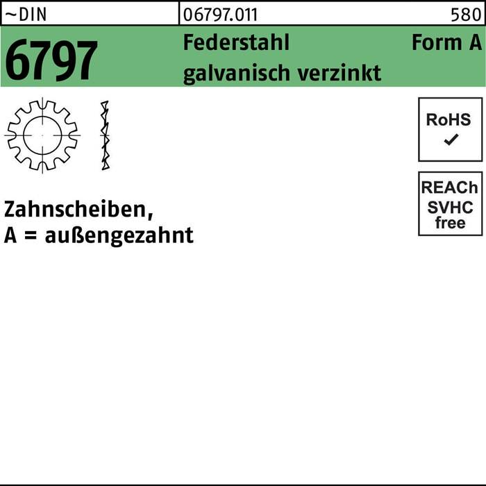 Zahnscheibe DIN 6797 FormA außengezahnt A 23 Federstahl galv.verz. 100St.