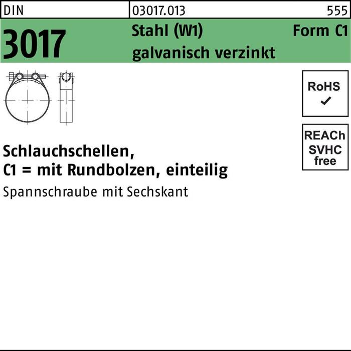 Schlauchschelle DIN 3017 W1 FormC1 130-140/30 Stahl galv.verz. 10Stück