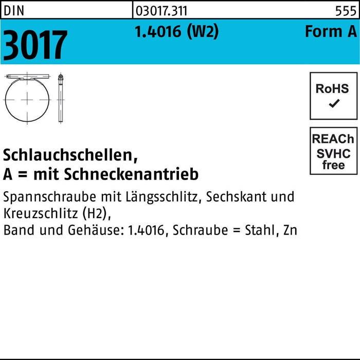 Schlauchschelle DIN 3017 W2 FormA 8- 12/7,5 C6 1.4016 galv.verz. 100St.