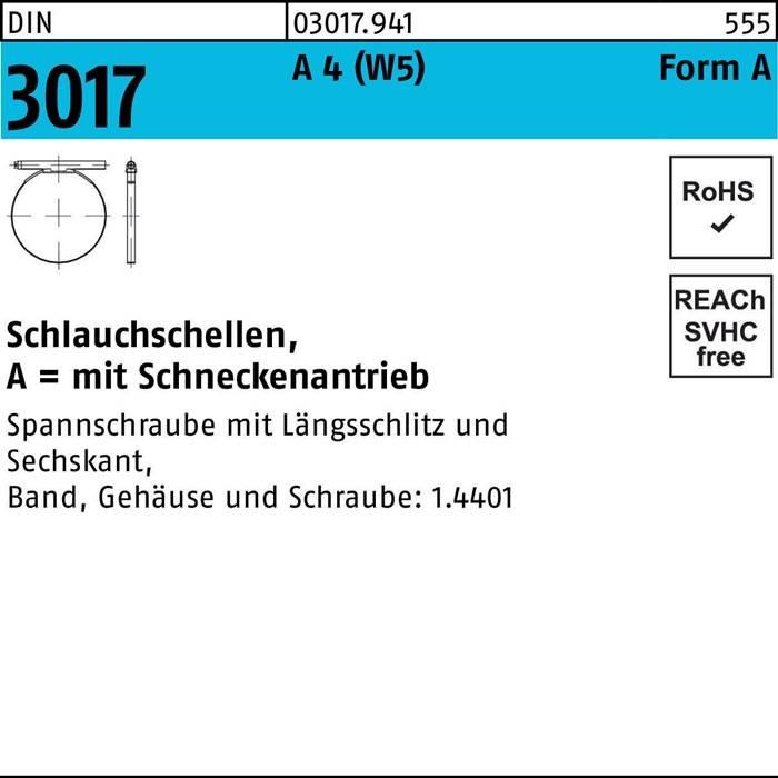 Schlauchschelle DIN 3017 W5 Schneckenantrieb 25- 40/9 C7 A 4 100 Stück