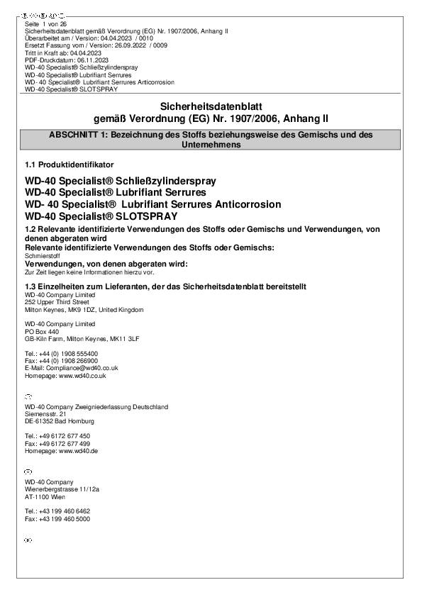 Schließzylinderspray 100ml Spraydose WD-40 SPECIALIST