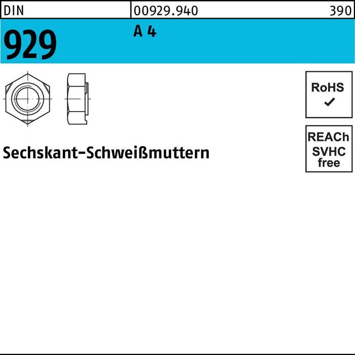 Sechskantanschweißmutter DIN 929 M3 A 4 100 Stück