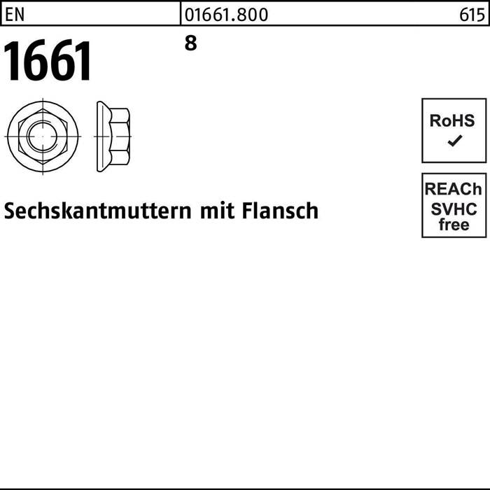 Sechskantmutter EN 1661 Flansch M6 8 1000 Stück