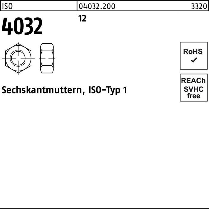 Sechskantmutter ISO 4032 M8 12 100 Stück