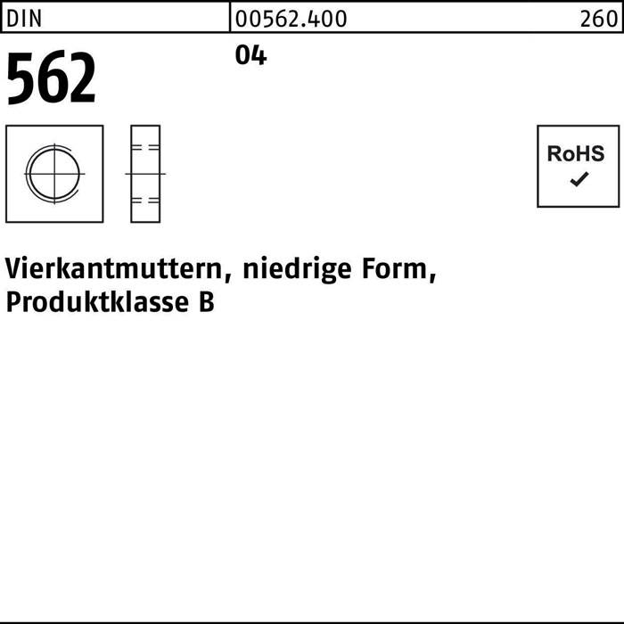 Vierkantmutter DIN 562 niedrige FormM10 SW 17 Automatenstahl 100 Stück