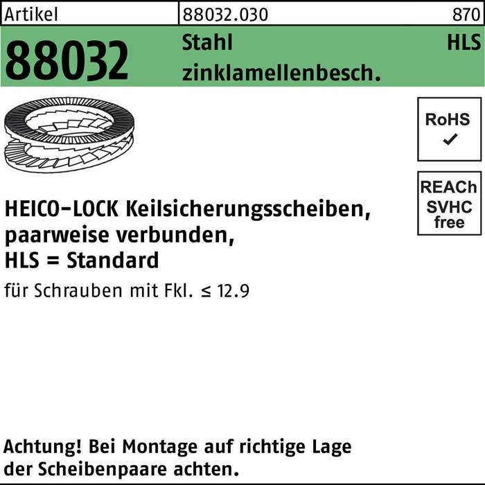 Keilsicherungsscheibe R 88032 HLS-12 Stahl zinklamellenb. geklebt 200St. HEICO