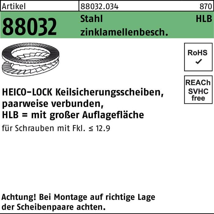 HEICO-LOCK Keilsperrscheiben, paarweise Verbindungen, HLB Zinklamellenbeschichtung. Achtung: Korrekte Positionierung während der Montage.