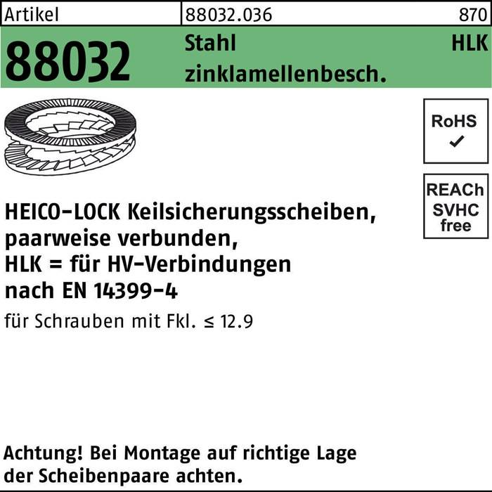 HAE-LOCK Sicherungsscheibe aus Zink, Haarnadel-Ausführung, gemäß DIN 14399 für HV-Verbindungen, für Schrauben ISO 12.9. Entspricht RoHS, SVHC.