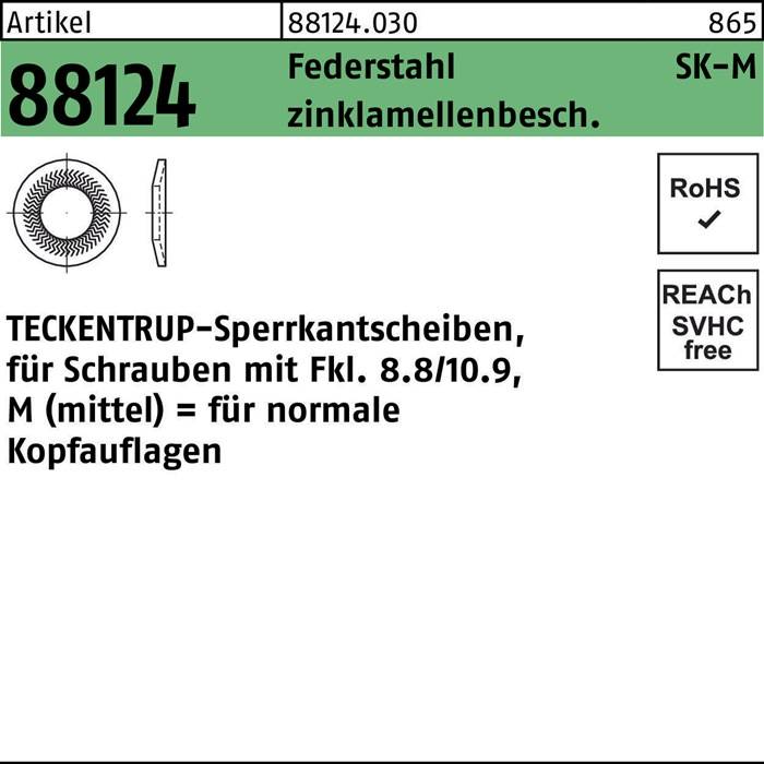 Sperrkantscheibe R 88124 M4x10,2x1 Federstahl zinklamellenb. 250St. TECKENTRUP