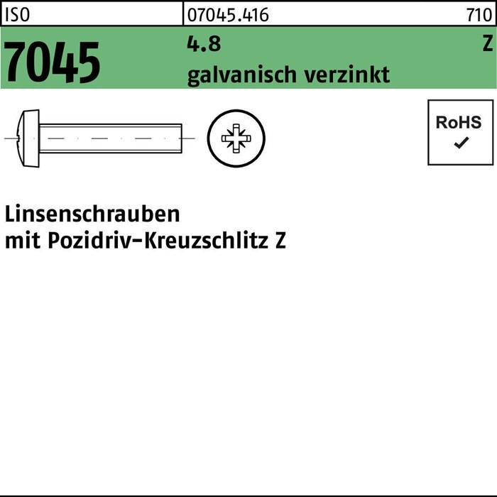 Flachkopfschraube ISO 7045 PZ M6x30-Z 4.8 galv.verz. 500St.